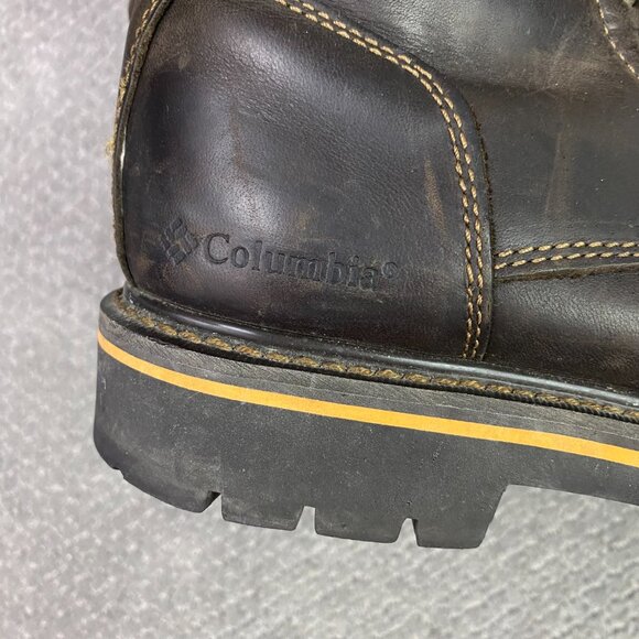 Columbia Hard Rock Mid Leather Boots Men's 9 Brown Hiking Work Lace Up Chunky - Picture 3 of 16